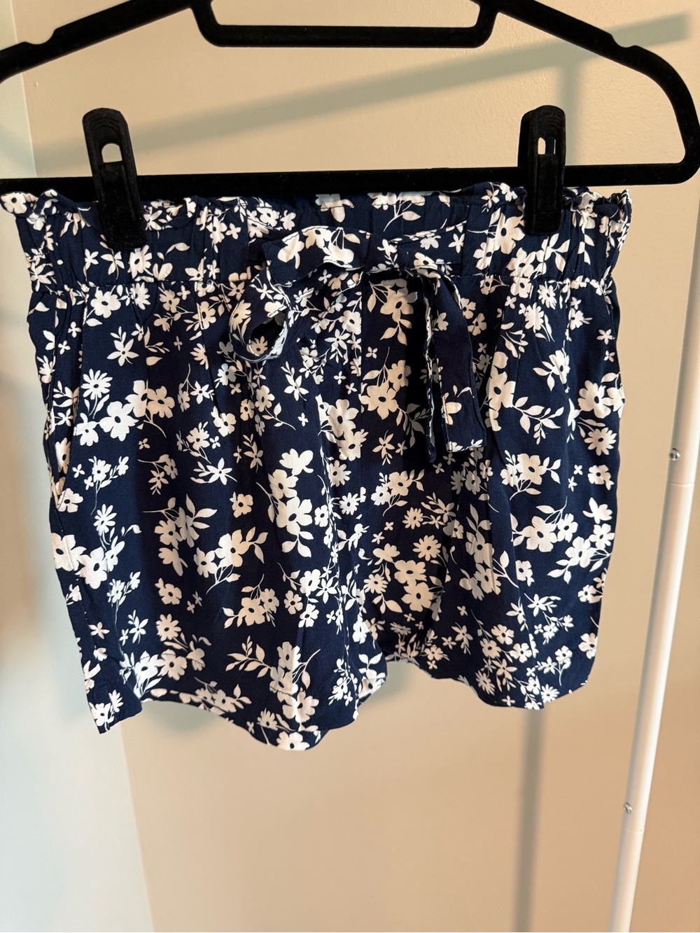 Abundance Apparel Navy and White Floral High-Waist Tie Shorts